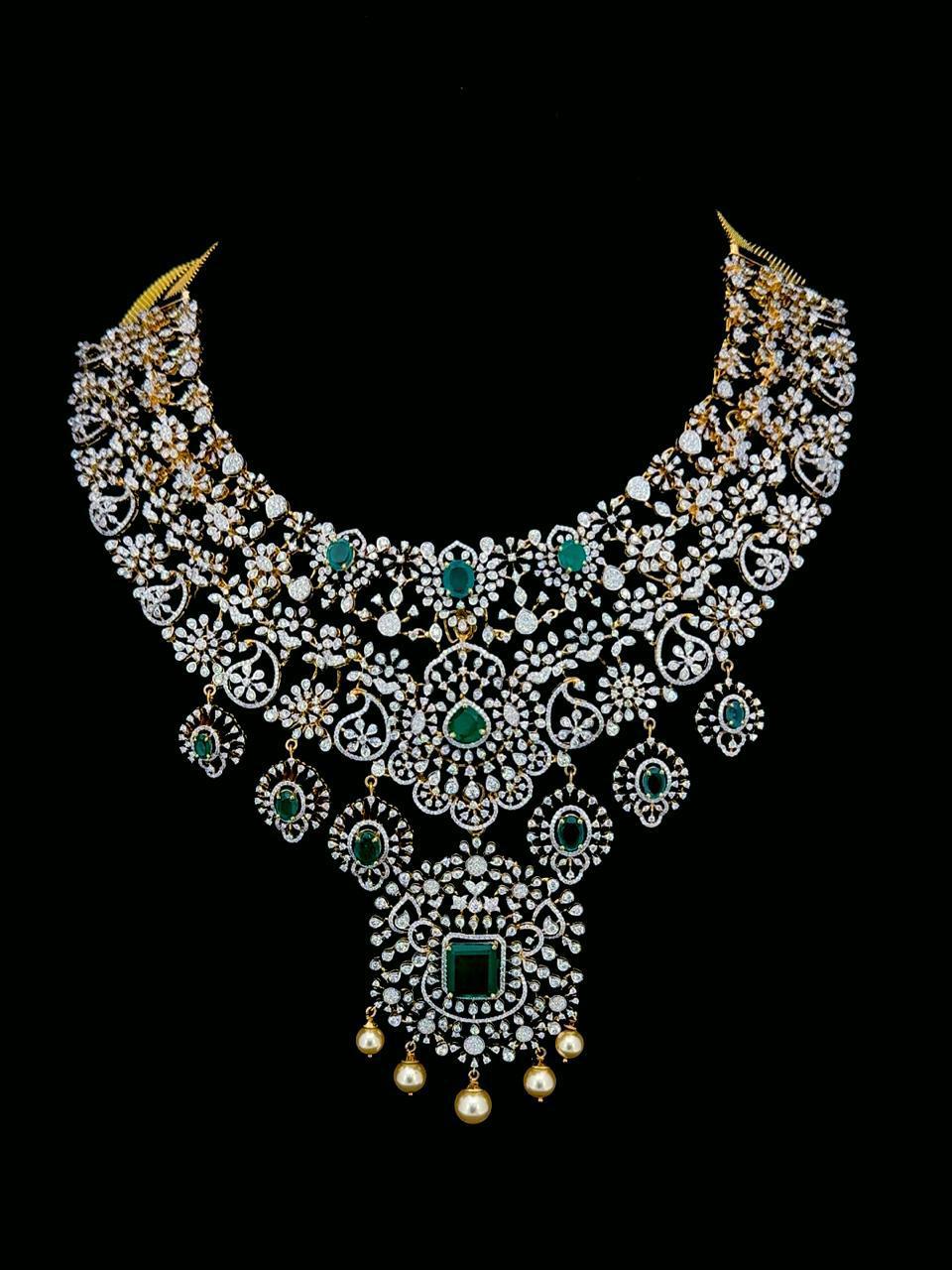 Brinda Gold and Diamonds - Bridal Gold Diamond Necklace with Emerald Accents